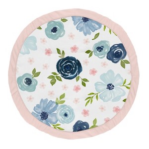 Sweet Jojo Designs Girl Baby Tummy Time Playmat Watercolor Floral Blue Pink and White - 1 of 4