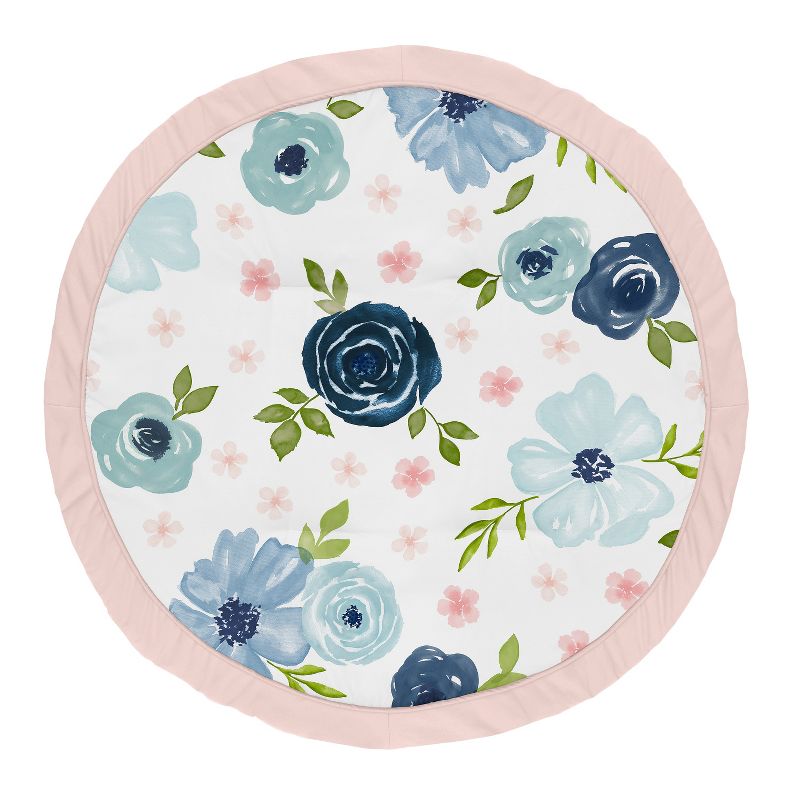 Sweet Jojo Designs Girl Baby Tummy Time Playmat Watercolor Floral Blue Pink and White, 1 of 6