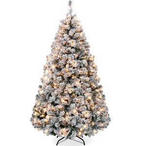 Best Choice Products Pre-Lit Holiday Christmas Pine Tree w/ Snow Flocked Branches, Warm White Lights - 1 of 4