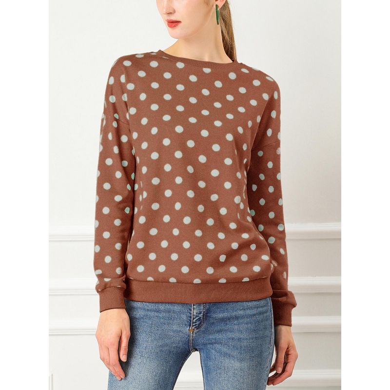 Allegra K Women's Fall Winter Long Sleeve Polka Dots Knitted Pullover Tops, 3 of 7