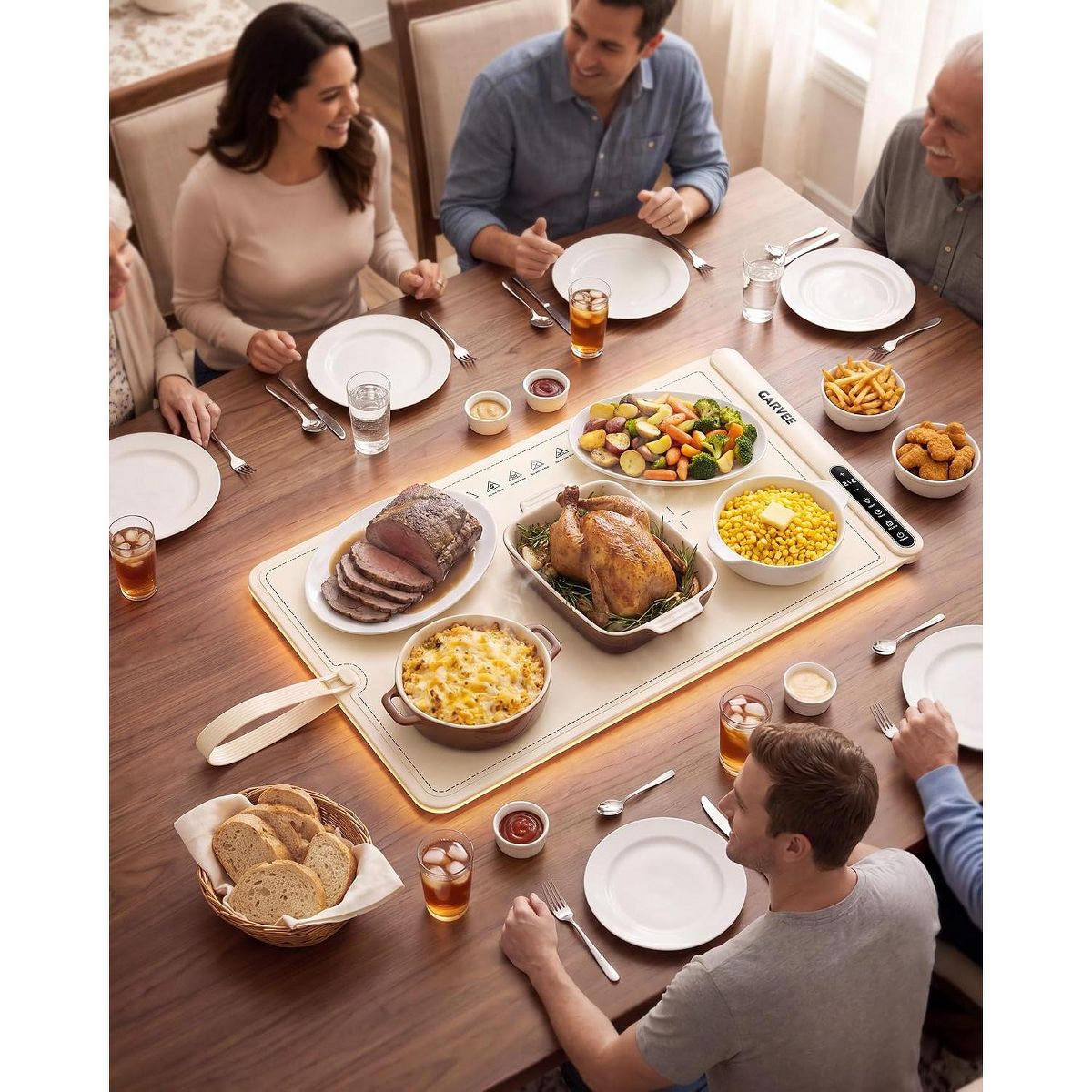 25×16 Inch Silicone Food Warming Mat 500W 8‑Level Temp with Digital Display, Ambient Light, Child Lock, Silicone Fastener, BW668 US Plug