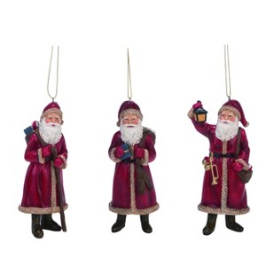 Transpac Resin Traditional Santa Ornament Set of 3 for Christmas Tree Decoration Red Indoor Use Gift Giving - 1 of 1