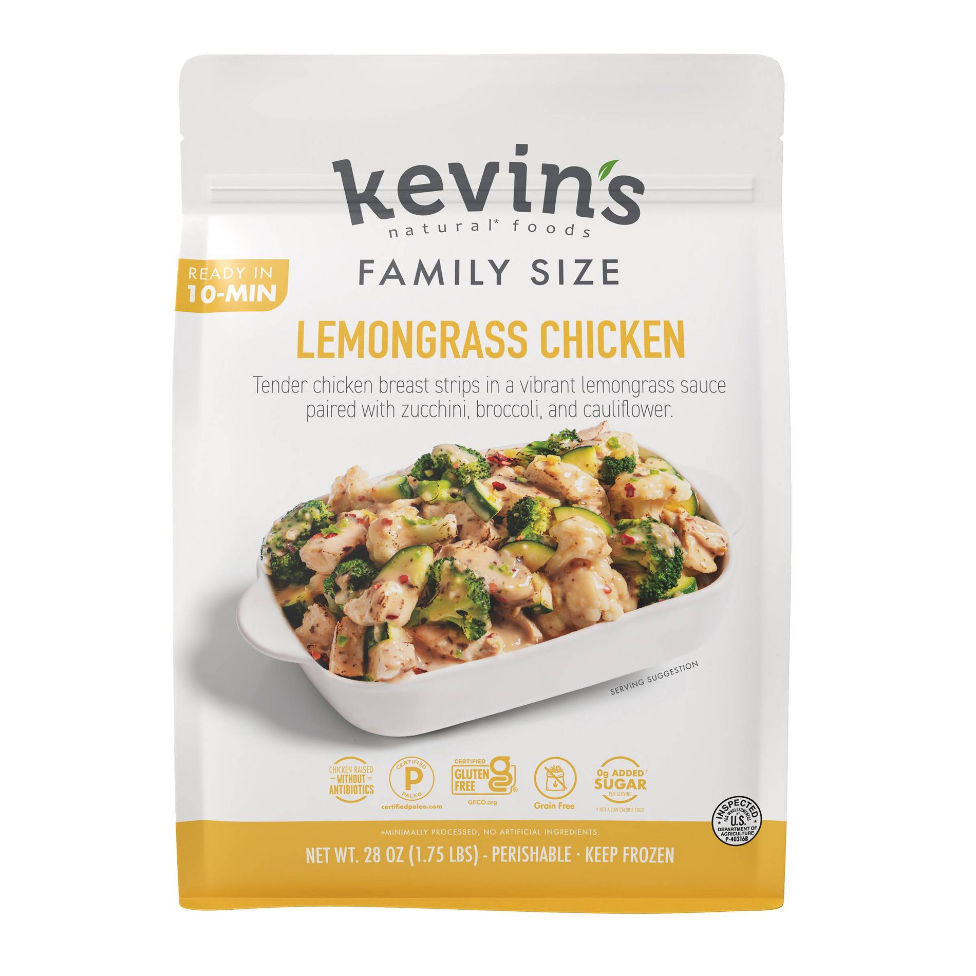 kevin's natural foods Frozen Gluten Free Family Size Lemongrass Chicken - 28oz