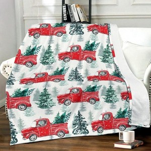 Lomsoe Christmas Throw Blanket Red Truck with Tree Design Blanket Soft Cozy Flannel Throw Blankets for Couch Bed Sofa Blankets Gifts for All Season - 1 of 4