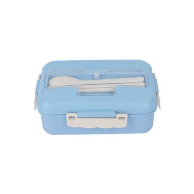 Bento Box Wheat Straw Ins Light Blue with Spoon and Chopsticks