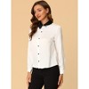 Allegra K Women's Work Long Sleeve Contrast Collar Satin Button Down Shirt - 4 of 4