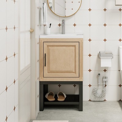 Bathroom Storage Cabinets With 2 Storage Doors, Bathroom Storage Cabinets Floor Standing With Ceramic Sink & Hot And Cold Faucet-Cuddlewood
