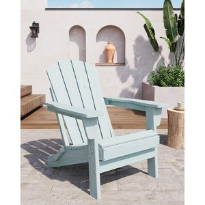 Folding Adirondack Chairs Set of 4, HDPE Plastic Outdoor Chairs with Wood Texture 380Lbs, Weather Resistant for Fire Pit, Deck, Patio, Pool, Backyard - 1 of 4