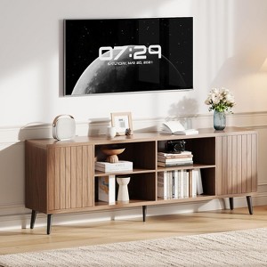 Modern Fluted TV Stand for Up to 75" TVs - Media Console w/ Open Storage & Shelves - Entertainment Center Cabinet for Living Room - 1 of 4