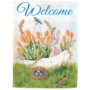 Magnolia Garden Welcome Bunny in Tulips 13 x 18 Inch Polyester Garden Flag - 1 of 2