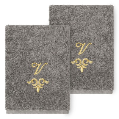 Linum Home Textiles 100% Turkish Cotton MONICA Gold Thread 2PC Embellished Washcloth Set