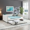 NicBex Full Daybed with Trundle,Velvet Upholstered Full Size Day Bed with Twin Size Trundle Bed Day Bed Frame with Button and Copper Nail - 3 of 4