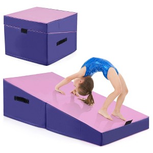 Costway Gymnastics Tumbling Mat Folding Incline Yoga Mat with Non-slip PVC Leather Pink/Yellow - 1 of 4