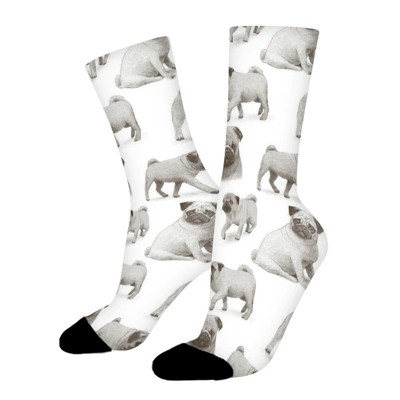 Cute Pug Dog Women Printed Crew Socks Funny Funky Socks Soft Polyester Novelty Gifts for Artists Men