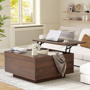 WOWLIVE Lift Top Coffee Table with Hidden Storage,Wooden Square cocktail table for Living Room - 1 of 4