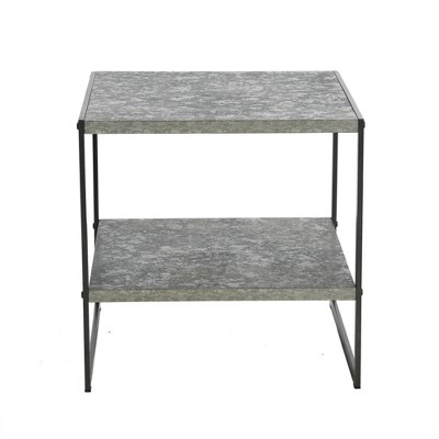 Gray and Black Metal Square End Table with Shelf