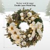 Coucheta 24 Inch Pre-Lit Christmas Wreath - Battery Operated Lighted Xmas Door Wreath with Ball Ornaments for Fireplace Decor, White - 2 of 4