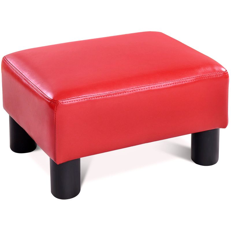 Costway PU Leather Ottoman Rectangular Footrest Small Stool w/ Padded Seat White/Black/Red, 5 of 10