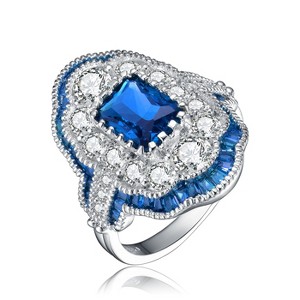 Guili Elegance Sterling Silver Radiant and Baguette Cut Cubic Zirconia Cocktail Style Stunning Luxurious Elegant Statement Fashion Jewelry Size 8 - 1 of 3