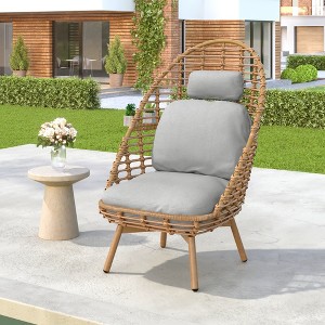 Christopher Knight Home Casey Outdoor Rattan and Metal High-back Lounge Swivel Chair with Cushion - 1 of 4