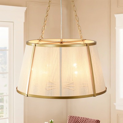 Rennnsan Jorelyn 23"W 6-Light Drum Ratten Boho Dimmable Chandelier in Gold