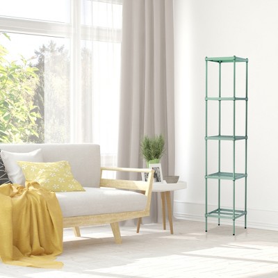 Sage Green Metal Mesh 5-Tier Storage Shelving Tower