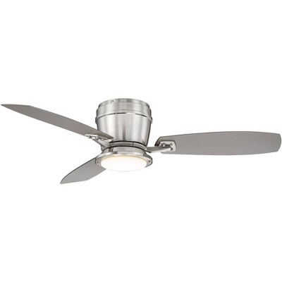  52" Casa Vieja Modern Hugger Outdoor Ceiling Fan with Light LED Dimmable Remote Control Brushed Nickel Wet Rated for Patio Porch 