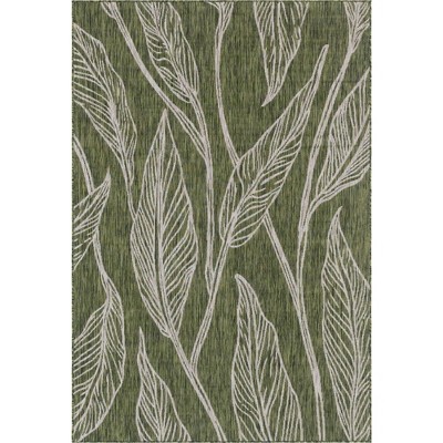 Green and Ivory Synthetic Outdoor Botanical Area Rug, 6' x 9'