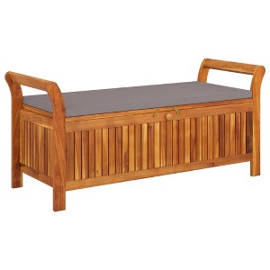 vidaXL Patio Storage Bench with Cushion Loveseat Outdoor Solid Wood Acacia - Gray 49.6" x 19.7" x 23.6" - 1 of 4