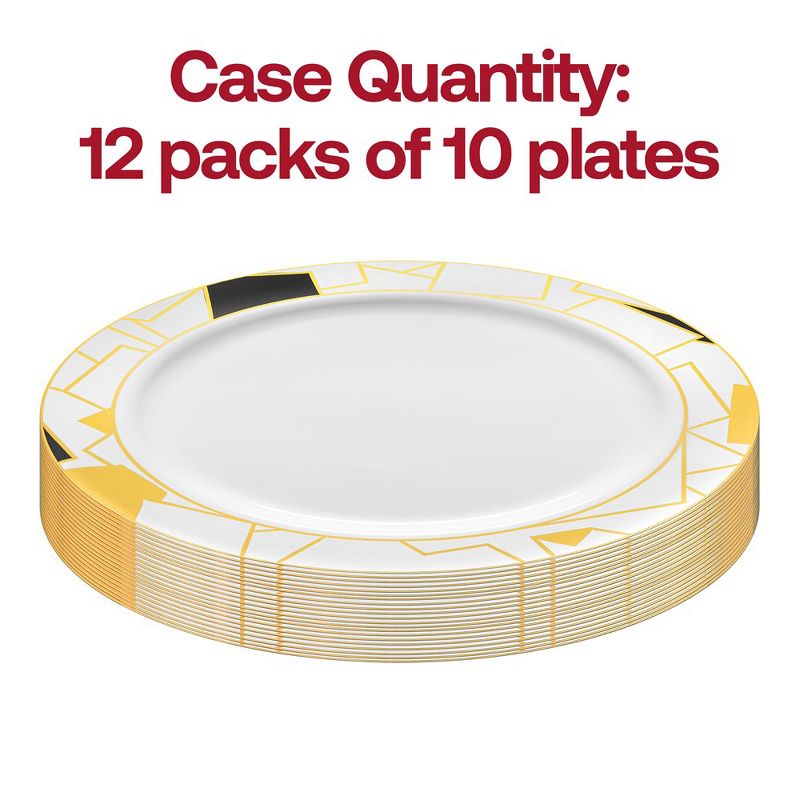Smarty Had A Party 7.5" White with Black and Gold Abstract Squares Pattern Round Disposable Plastic Appetizer/Salad Plates (120 Plates), 4 of 8
