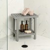 JONATHAN Y Armin 18.1" Modern Classic Grid Slat Solid Acacia Wood Indoor/Outdoor Shower Stool - 2 of 4