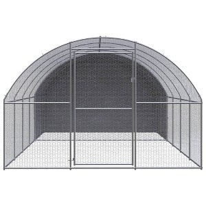 vidaXL Outdoor Chicken Coop - Spacious 9.8'x13.1'x6.6' Enclosure - Galvanized Steel & Polyethylene Roof - Silver and Silver Gray - 1 of 4