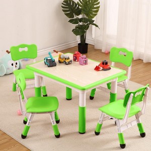 Kids Table and 4 Chairs Set, Toddler Height Adjustable Desk with Graffiti Desktop - 1 of 4