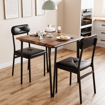 Small Table and Chairs Set of 2, Dining Table for 2, Dinette Set for 2, Square Dinner Table Set