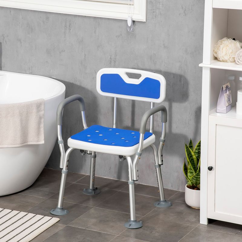 HOMCOM EVA Padded Shower Chair with Arms and Back, Bath Seat with Adjustable Height, Anti-slip Shower Bench for Seniors, Disabled, Tool-Free Assembly, 2 of 7