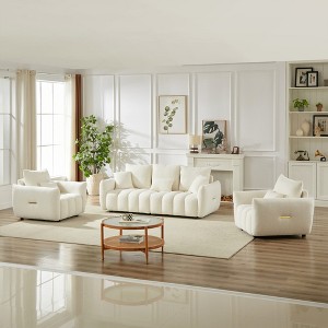 3 + 1 + 1-Seater Teddy Sofa Set with Wood Frame, Thick Cushions and 5 Pillows - 1 of 4