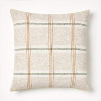 Raised Striped Woven Plaid Throw Pillow Cream/Dark Tan/Sage - Threshold™ designed with Studio McGee