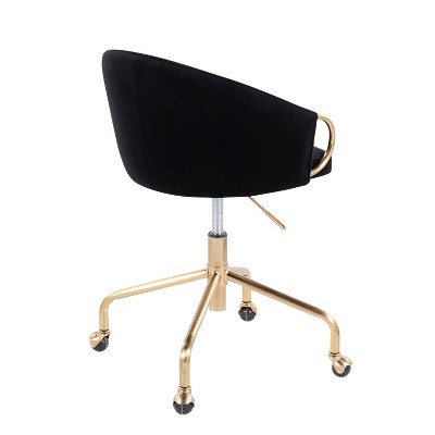 Claire Swivel Task Chair in Black Velvet with Gold Accents