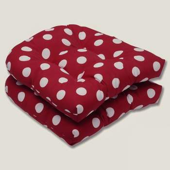 2pc Polka Dot Outdoor Wicker Chair Cushions - Pillow Perfect