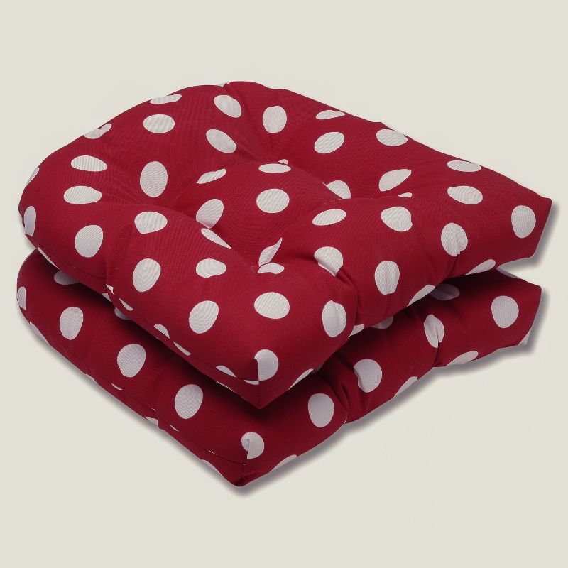 2pc Polka Dot Outdoor Wicker Chair Cushions - Pillow Perfect, 1 of 5