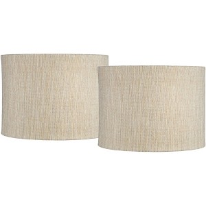 Springcrest Set of 2 Drum Lamp Shades Gold Silver Weave Medium 15" Top x 15" Bottom x 11" High Spider with Harp and Finial Fitting - 1 of 4