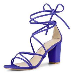 Allegra K Women's Back to College Strappy Straps Lace Up Chunky Heel Sandals - 1 of 4