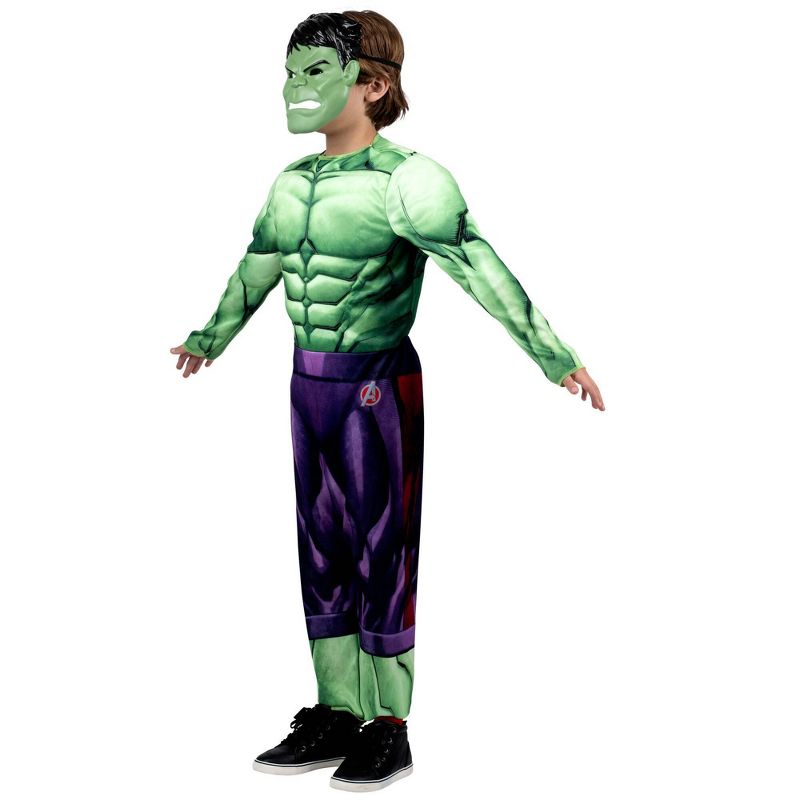Kids' Marvel Hulk Muscle Chest Halloween Costume Jumpsuit with Mask, 6 of 9