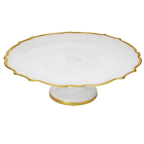 Classic Touch White Alabaster Cake Stand With Gold Trim : Target