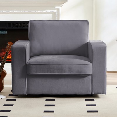 Mjkone Modern 360° Accent Swivel Chair,Upholstered Square Armchair,Comfy Chenille Single Sofa Chair