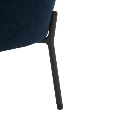 Navy Velvet Channel-Tufted Slipper Chair with Metal Legs