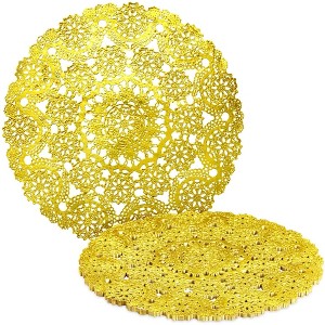 Juvale 60 Pack Gold Doilies, 12 inch Round Medallion-Style, Disposable Placemats for Party Table Decorations - 1 of 4
