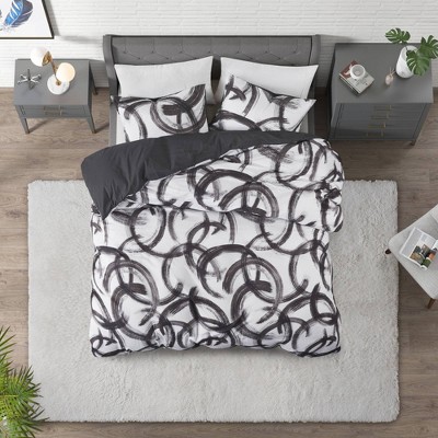 Full/Queen Anaya 3pc Cotton Printed Duvet Cover Set Black/White - CosmoLiving by Cosmopolitan