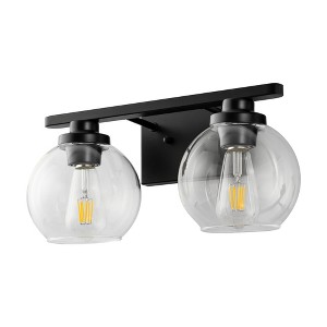 DORESshop 16 in. 2-Light Industrial Matte Black Bathroom Vanity Light, Open Globe Clear Glass Wall Sconce - 1 of 4