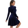 BLUEMING Womens Velvet Cocktail Dress Vintage Long Sleeve Babydoll V Neck A Line Wedding Guest Mini Dress - 2 of 4